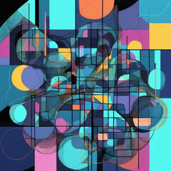 Fototapeta premium Colorful abstract with rectangular and circular