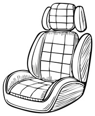 Fototapeta premium Hand drawn sketch of a comfortable car seat with headrest and detailed stitching