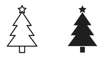 Obraz premium Christmas Tree Icons: Two stylized Christmas trees, one an outline and the other a solid silhouette, both topped with a star, represent the festive spirit of the holiday season.