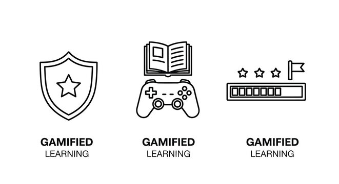 Gamified Learning Icons Linear Style Set On White Background