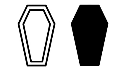Coffin Silhouette and Outline: A black silhouette of a coffin stands beside a double-lined outline of another coffin, symbolizing mortality and finality, rendered in a simple graphic style. © muaiqly