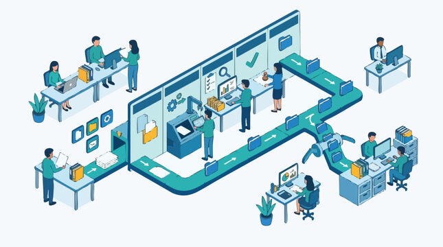 Isometric Office Workflow Process