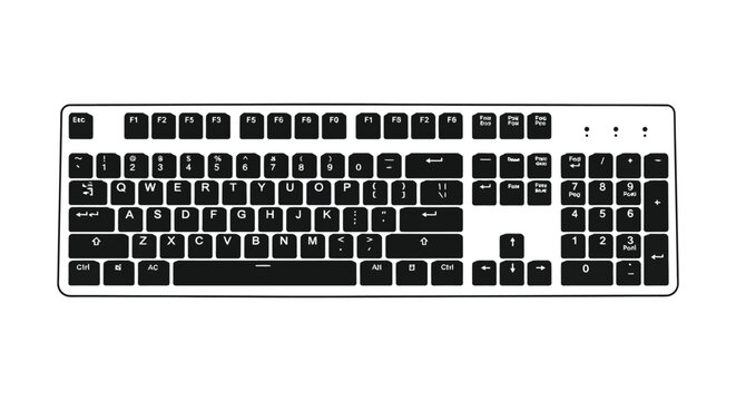 Computer keyboard with keys and function buttons black silhouette typing technology