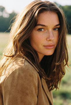 Natural portrait of a woman at golden hour