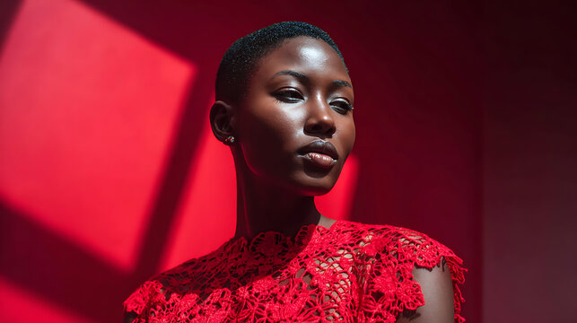 bold monochrome fashion portrait featuring woman with braids against red background representing confident style and vibrant beauty photography
