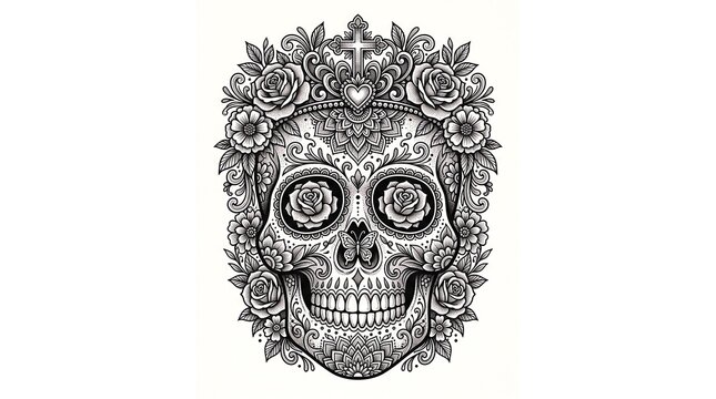 Sugar Skull Day Dead Vintage Ornate Illustration Art