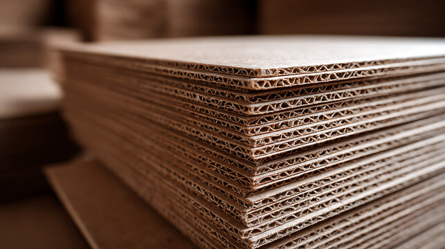 close up of layered cardboard sheets stacked together representing packaging industry raw material manufacturing production and recycling concept