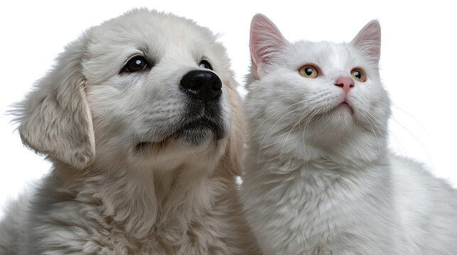 tabby cat and black dog sitting together looking upward showing pet friendship animal bond companionship and adorable domestic animals portrait
