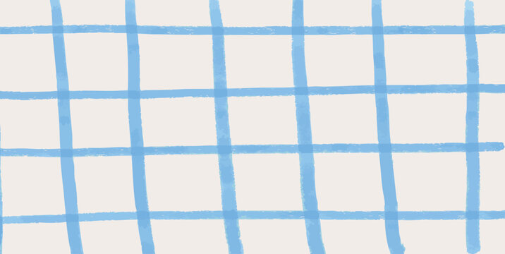 Hand-drawn seamless pattern with watercolor blue checkered grid. Blanket, Picnic. Simple and soft plaid background design for textiles, banners and wrapping paper.