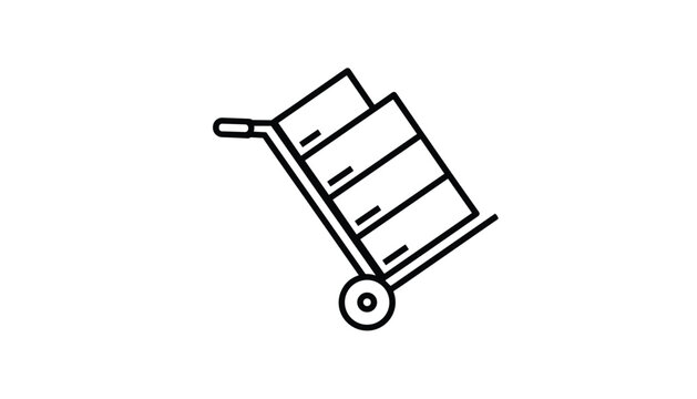 Metal hand truck or dolly loaded with stack of cardboard boxes used for moving goods or transporting packages in warehouse or office.