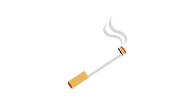 Single lit cigarette producing a small trail of gray smoke as a conceptual representation of tobacco consumption and health hazards.