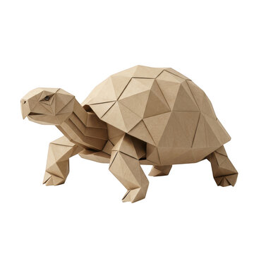 Low poly paper craft turtle isolated on transparent background