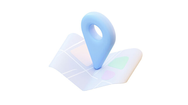 Blue map pin marker on stylized folded map