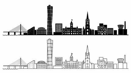 Obraz premium Malmo City Skyline Silhouette Vector Illustration