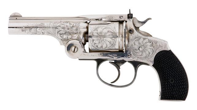 Engraved Silver Revolver with Black Grips