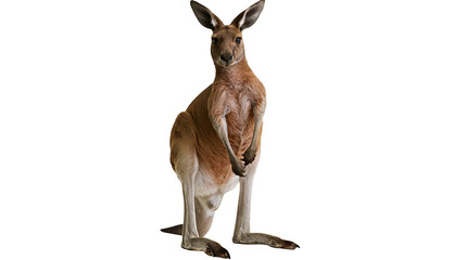 Red kangaroo standing upright front view, white © Elena