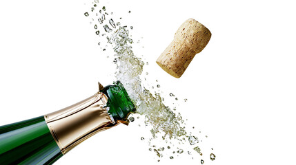 Champagne bottle cork popping with splashing liquid © Elena