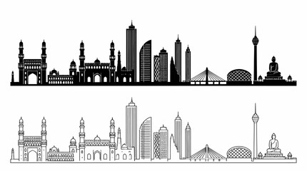 Obraz premium Hyderabad City Skyline Silhouette Landmark Vector Illustration