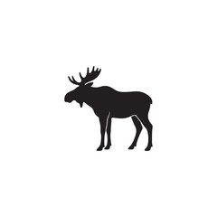 Fototapeta premium Moose Silhouette Black Vector Icon Isolated on White Background
