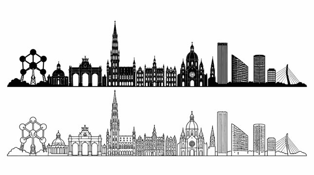 Brussels city skyline silhouette vector set