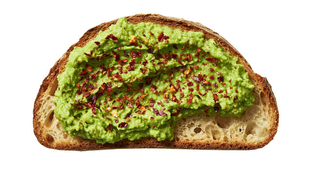 Avocado toast with chili flakes on rustic bread slice
