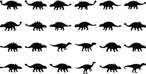Ankylosauridae and Armored Dinosaurs Wildlife Black Silhouette Vector Icons Set © Nurjahan