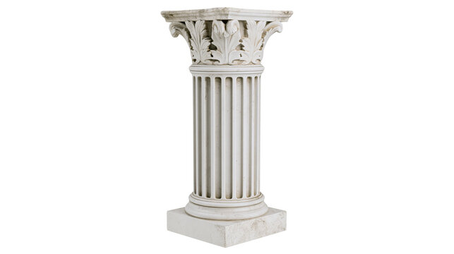 White stone Corinthian column pedestal with acanthus leaf capital
