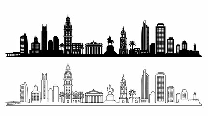 Fototapeta premium Montevideo Uruguay City Skyline Silhouette in Black and White