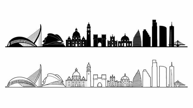Valencia City Skyline Silhouette Illustration Vector Art