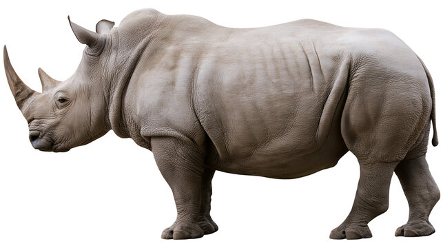 White rhinoceros side view profile with two horns