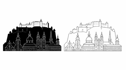 Obraz premium Salzburg city skyline silhouette and line art illustration