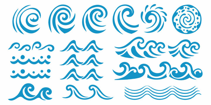 Blue wave patterns and swirls vector illustration on white background