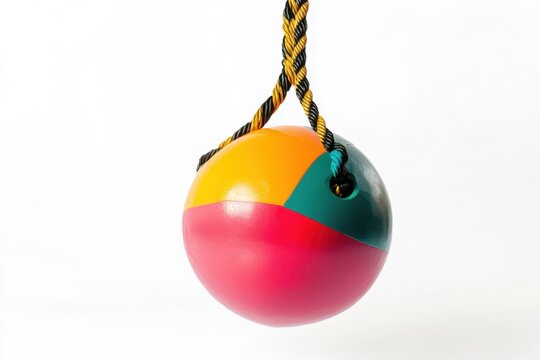 Colorful Tetherball With Braided Rope Suspended