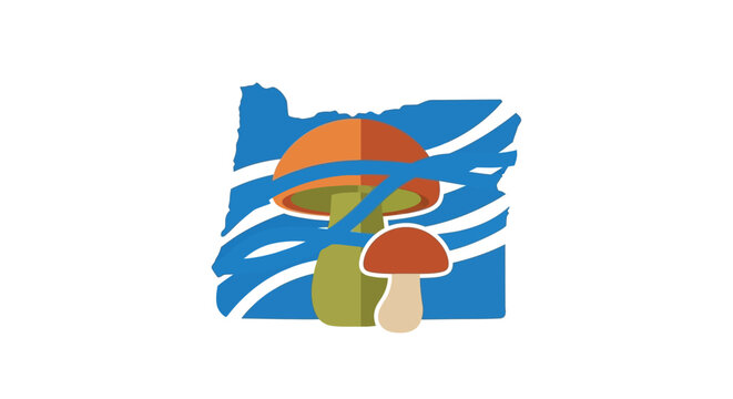 Oregon State Outline with Mushrooms and Abstract Background