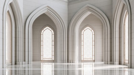 Fototapeta premium Elegant Islamic Interior with Grand Arches and Light