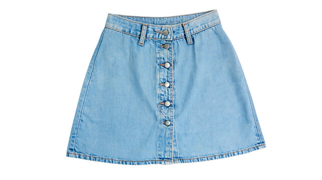 Light blue denim A-line skirt with button front