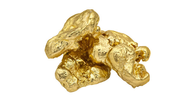 Cluster of raw gold nuggets with rough texture