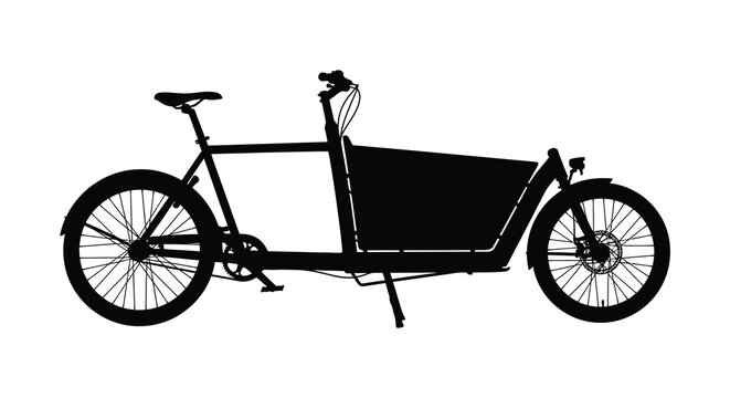 Cargo bicycle with front box black silhouette bike cycling transportation vehicle