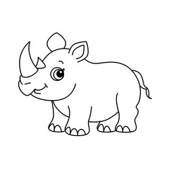 Cute rhinoceros coloring page for kids, cartoon rhino outline vector illustration, baby animal character line art for preschool activity books © 1622Sangram