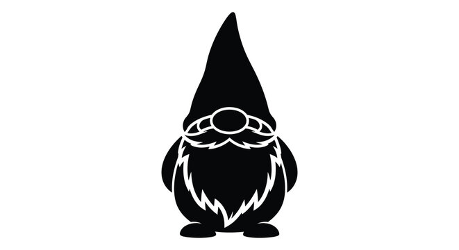 Garden gnome silhouette against a white background a dark monochrome depiction
