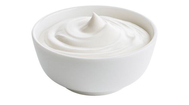 White ceramic bowl filled with creamy yogurt swirl