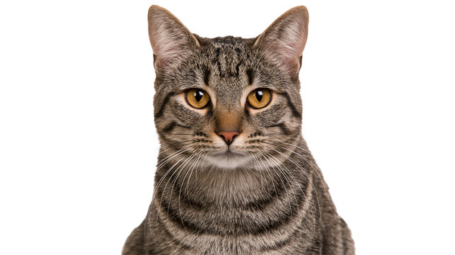 Tabby cat face with yellow eyes and striped fur