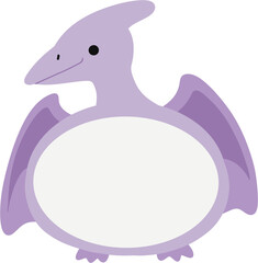 Pteranodon dinosaur cute kawaii character with blank white belly nametag for name label purple pastel illustration © 민지 오