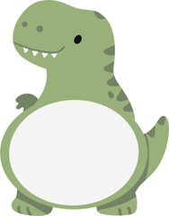 Tyrannosaurus rex dinosaur cute kawaii character with blank white belly nametag for name label green illustration © 민지 오
