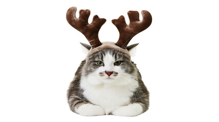 Fluffy cat wearing reindeer antlers headband © Miguel