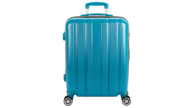 Turquoise hard-shell suitcase with telescopic handle and wheels