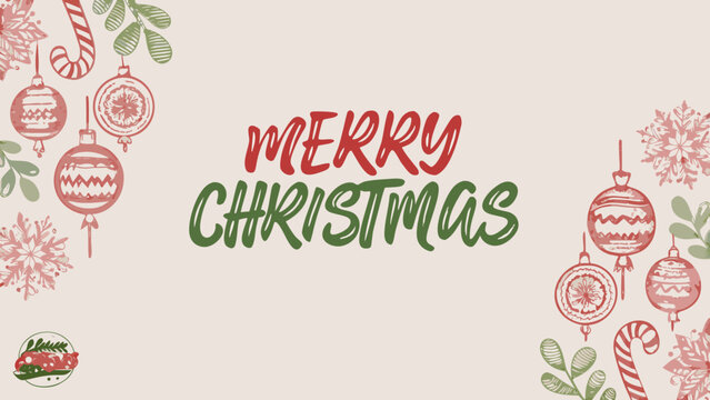 Floral ornament and candy cane pattern with festive christmas lettering