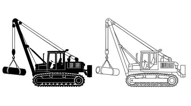 Pipelayer sideboom tractor construction vector illustration