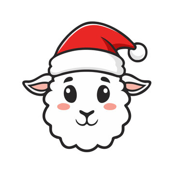 Cute cartoon sheep face with Santa hat