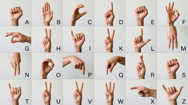 American Sign Language ASL alphabet fingerspelling chart grid with male hand shapes